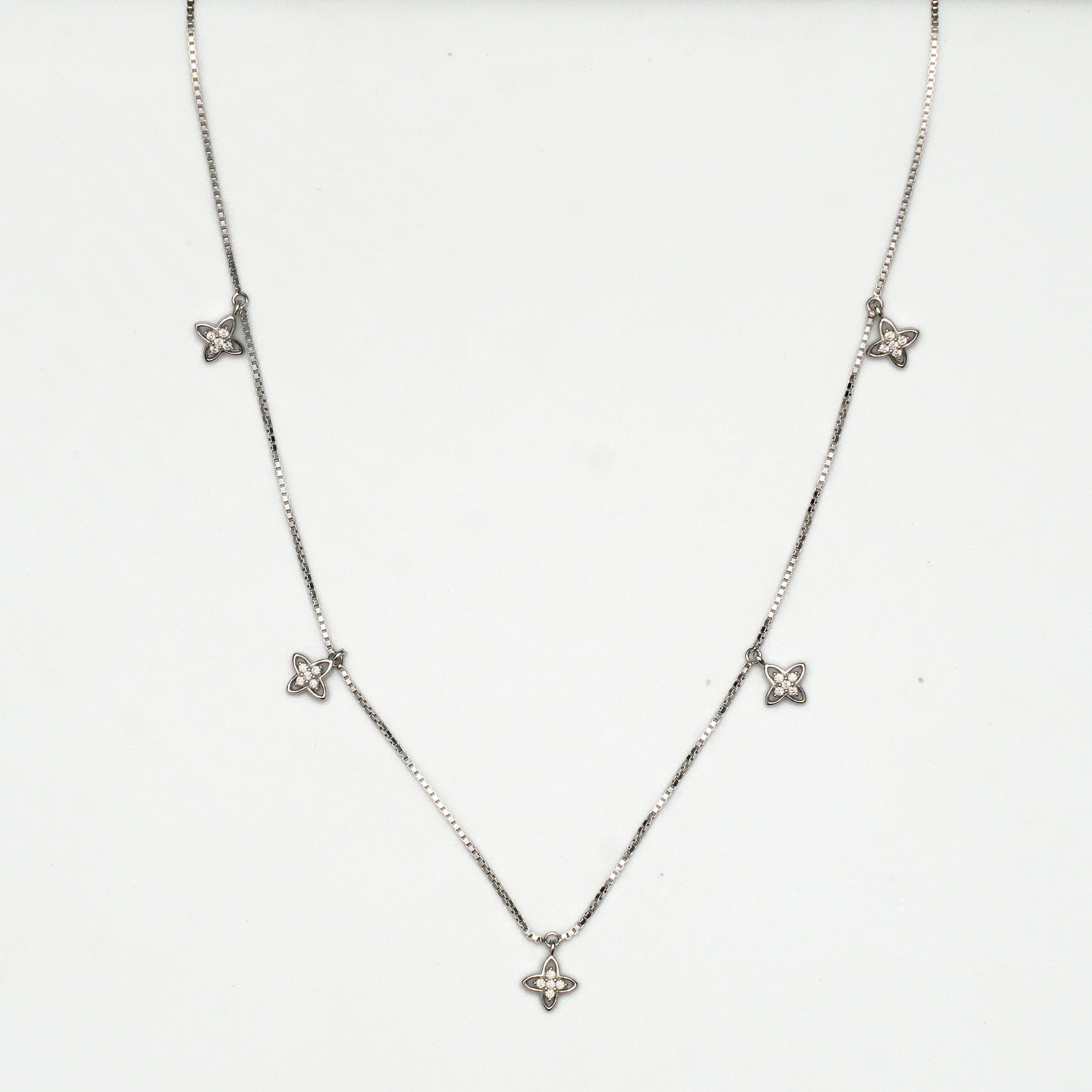 925 Silver Floral Station Necklace 