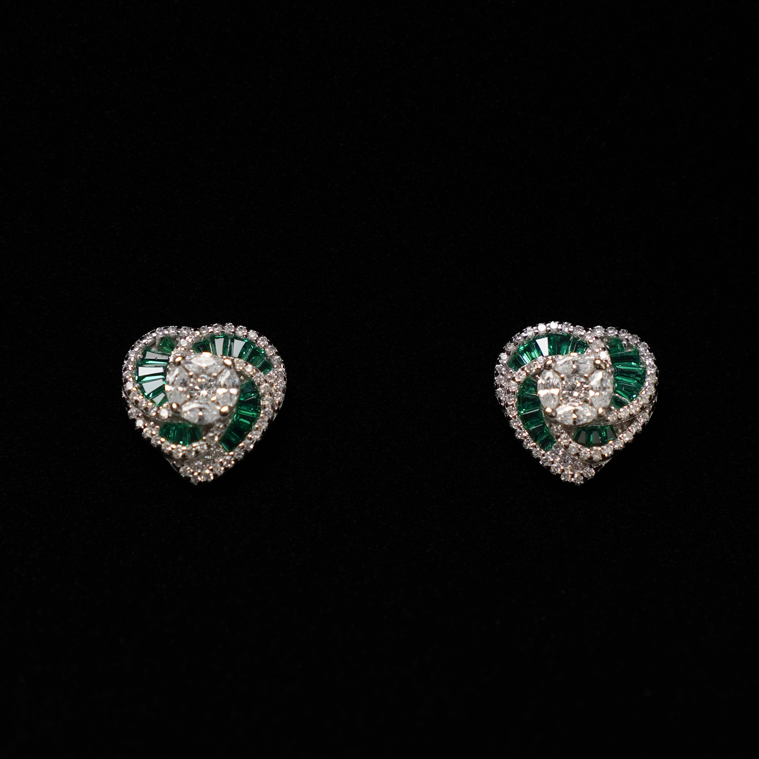 Heart Shape Green Emerald cut and White CZ Pendant  Set