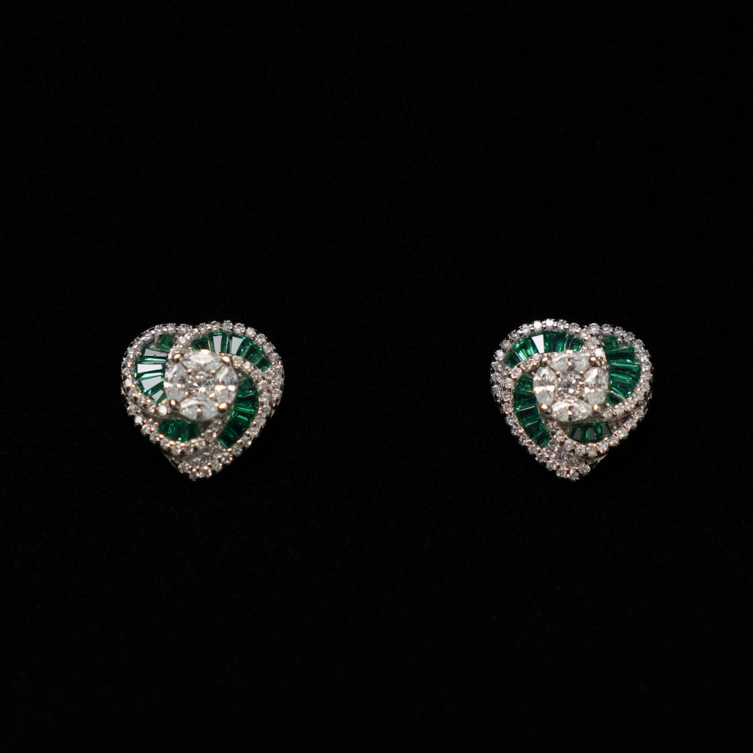 Heart Shape Green Emerald cut and White CZ Pendant  Set