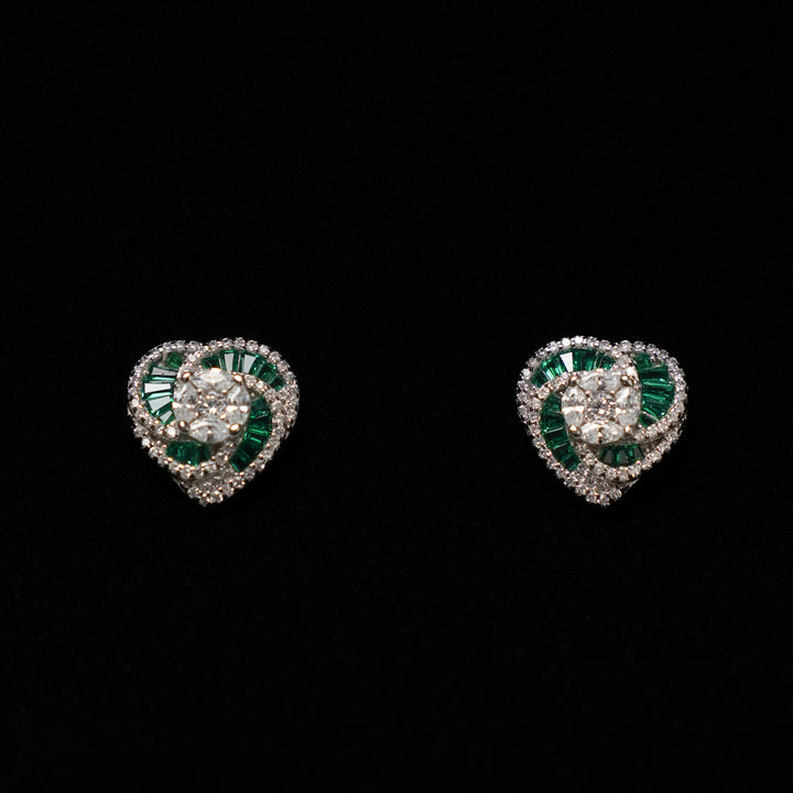 Heart Shape Green Emerald cut and White CZ Pendant  Set
