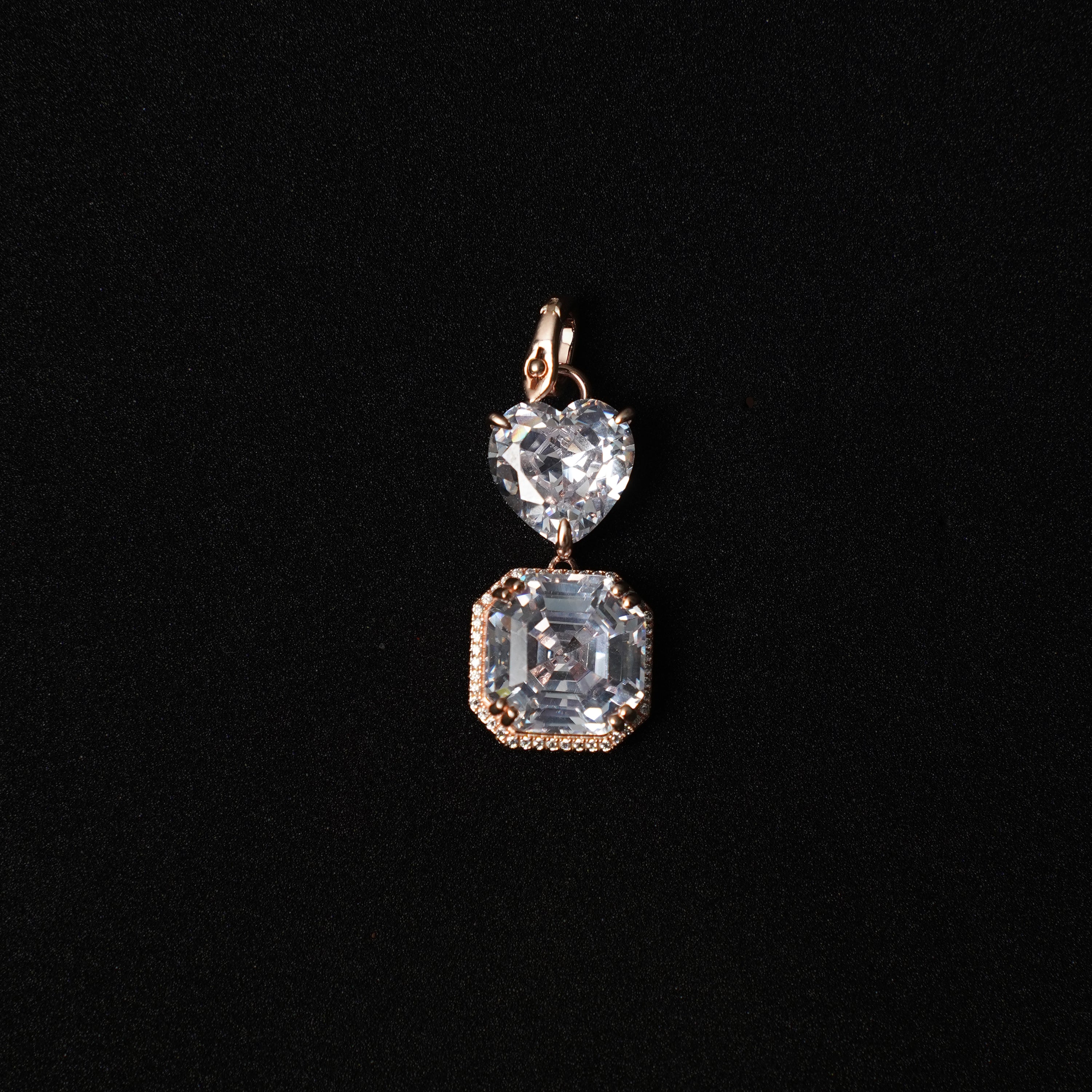 925 Silver Heart & Cushion Cut Halo Gold Plated Pendant Set