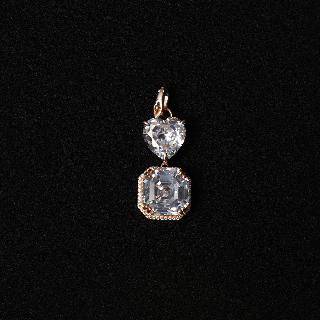 925 Silver Heart & Cushion Cut Halo Gold Plated Pendant Set