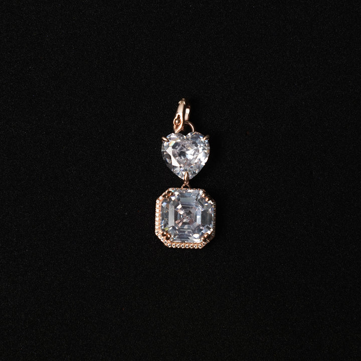 925 Silver Heart & Cushion Cut Halo Gold Plated Pendant Set