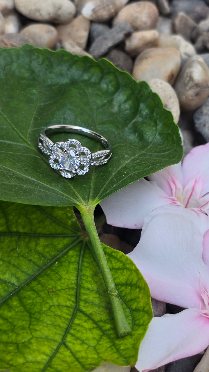 92.5 Silver Blooming Radiance Floral Engagement Ring