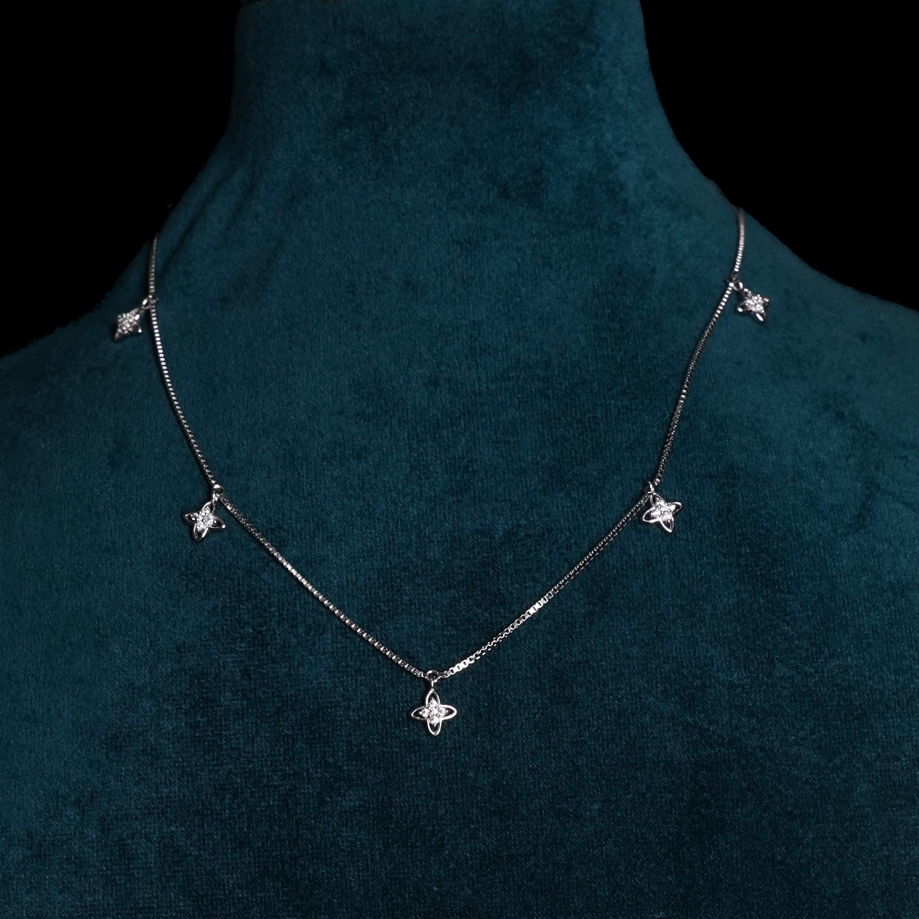 925 Silver Floral Station Necklace 