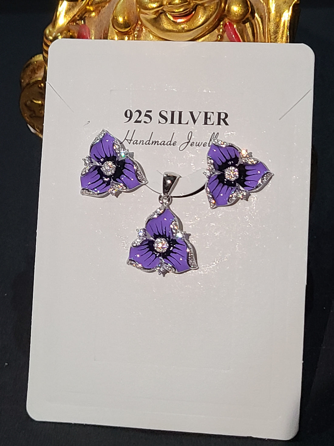 92.5 Silver Purple Flower Pendent Set