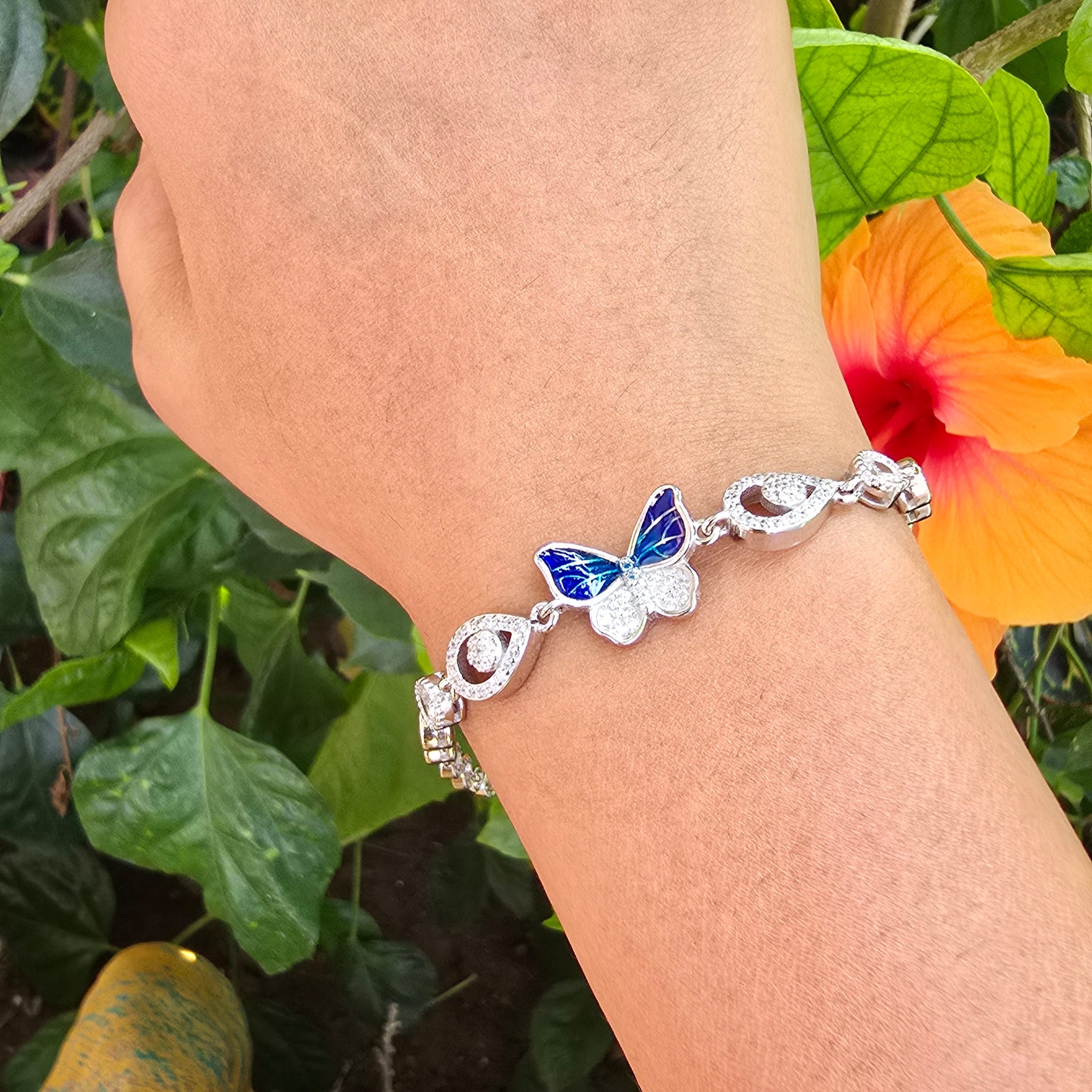 Blue Butterfly and infinity Symbol Bracelet