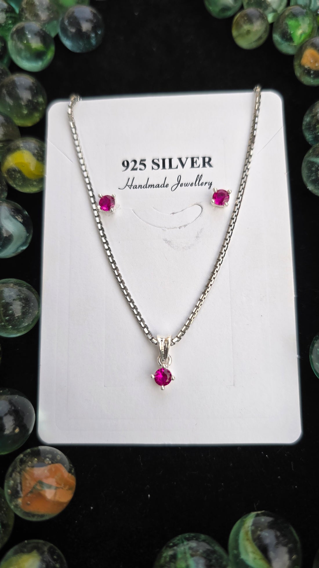 Pink Round Diamond Pendent Set