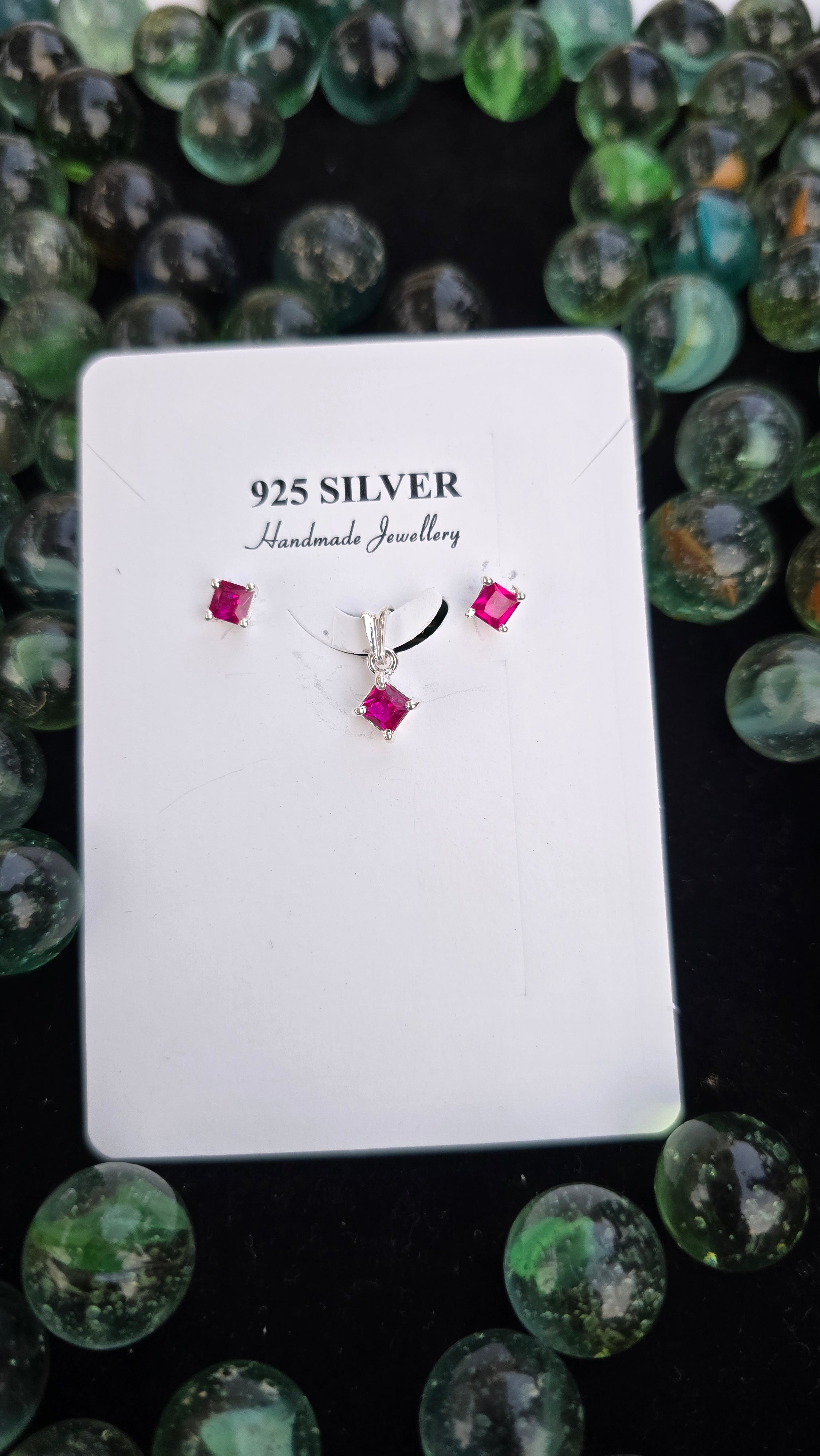 Pink Square Diamond Pendent Set