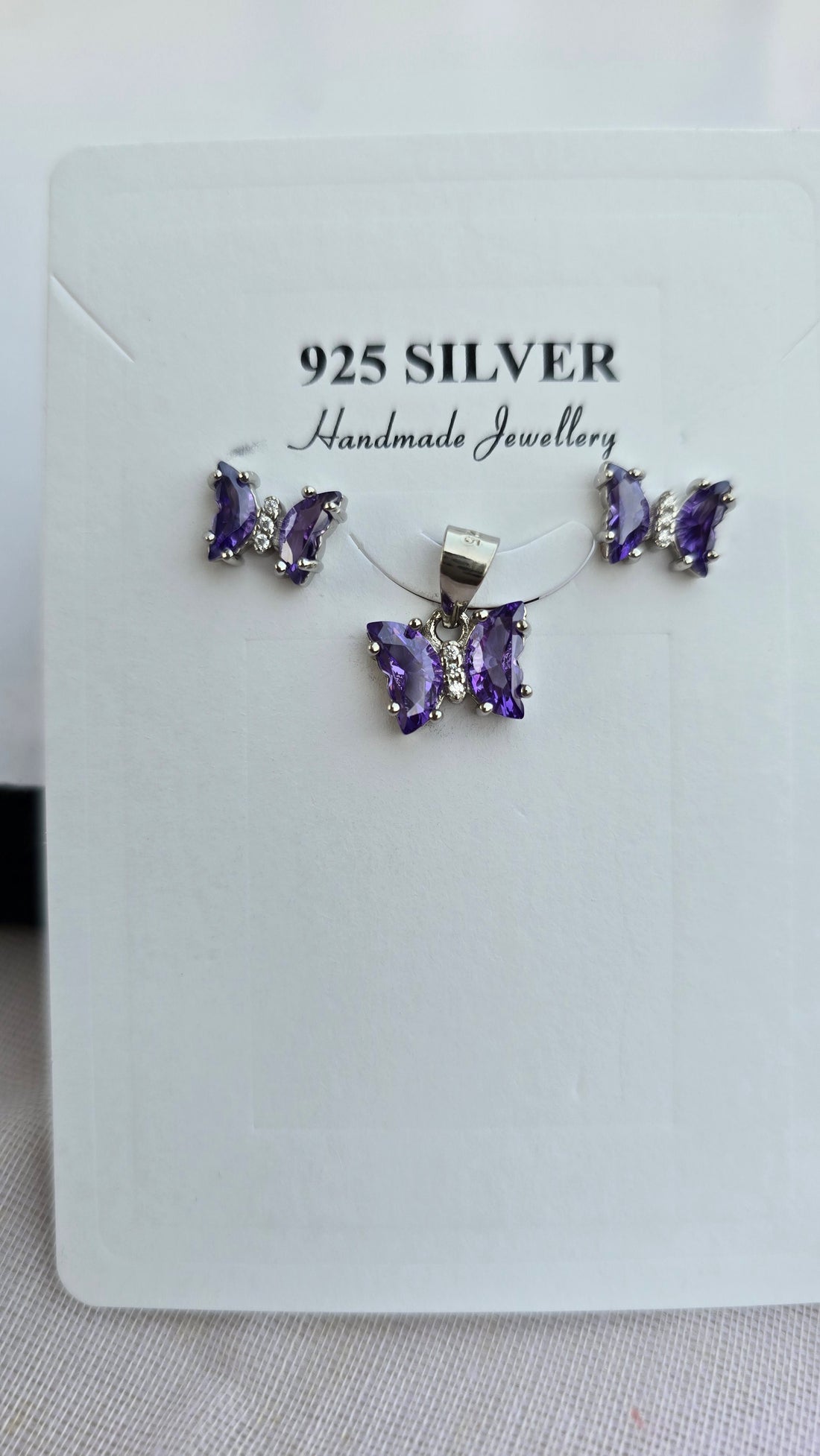 92.5 Silver Royal Purple Butterfly Pendent Set