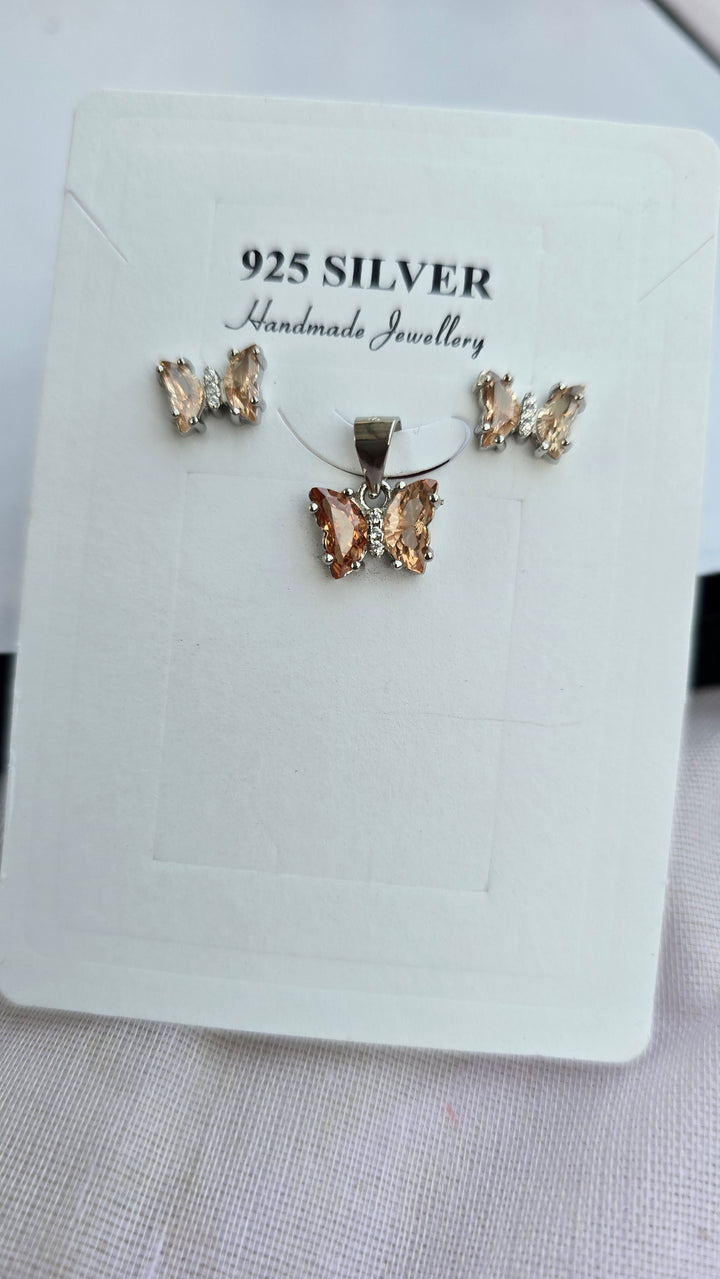 92.5 Silver Golden Butterfly Grace Pendent Set