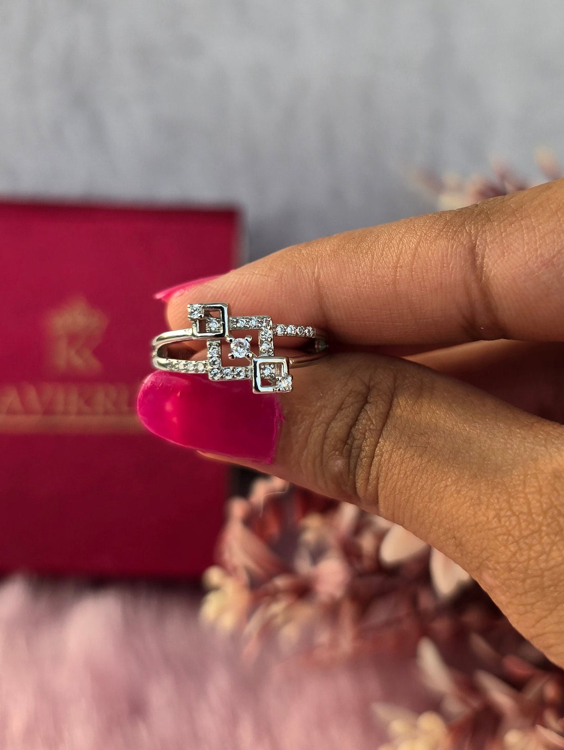 92.5 Sterling Silver Square Cluster Ring