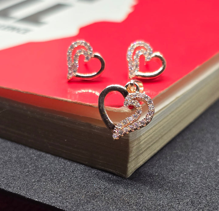Intertwined Heart Rose Gold Platted Pendent set