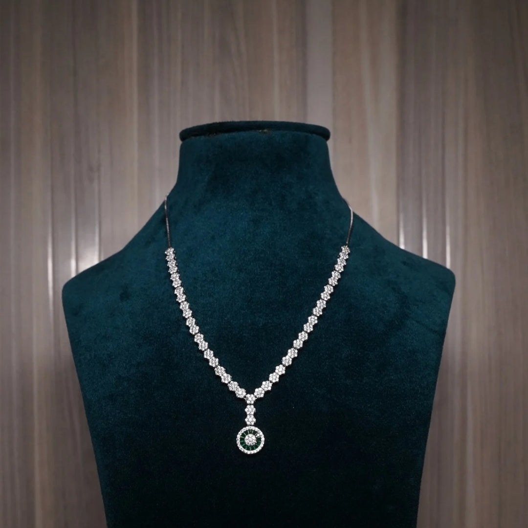 Green Emerald circle with Halo Stone Necklace