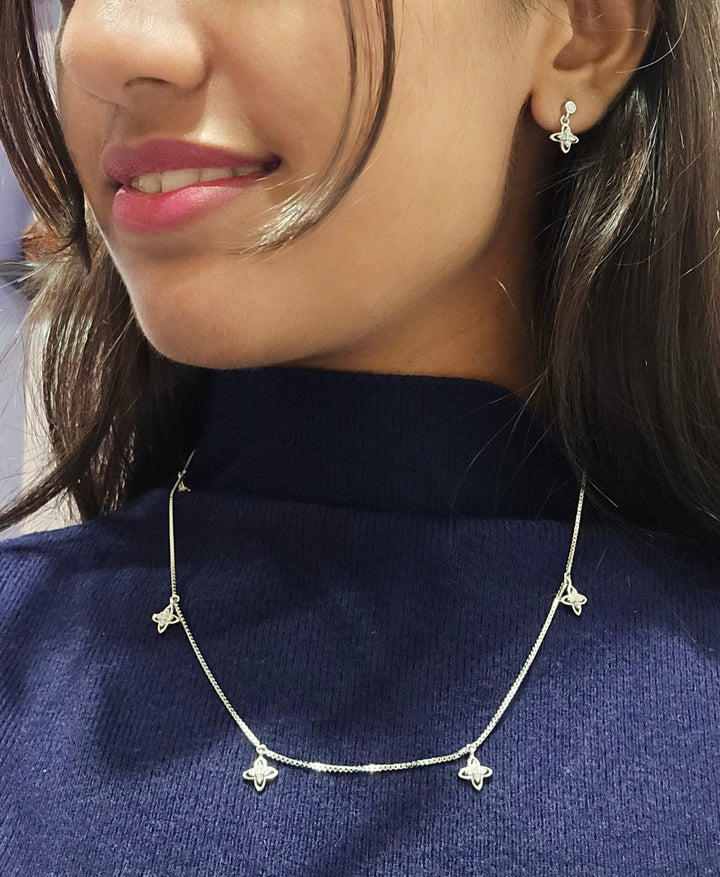 925 Silver Floral Station Necklace 