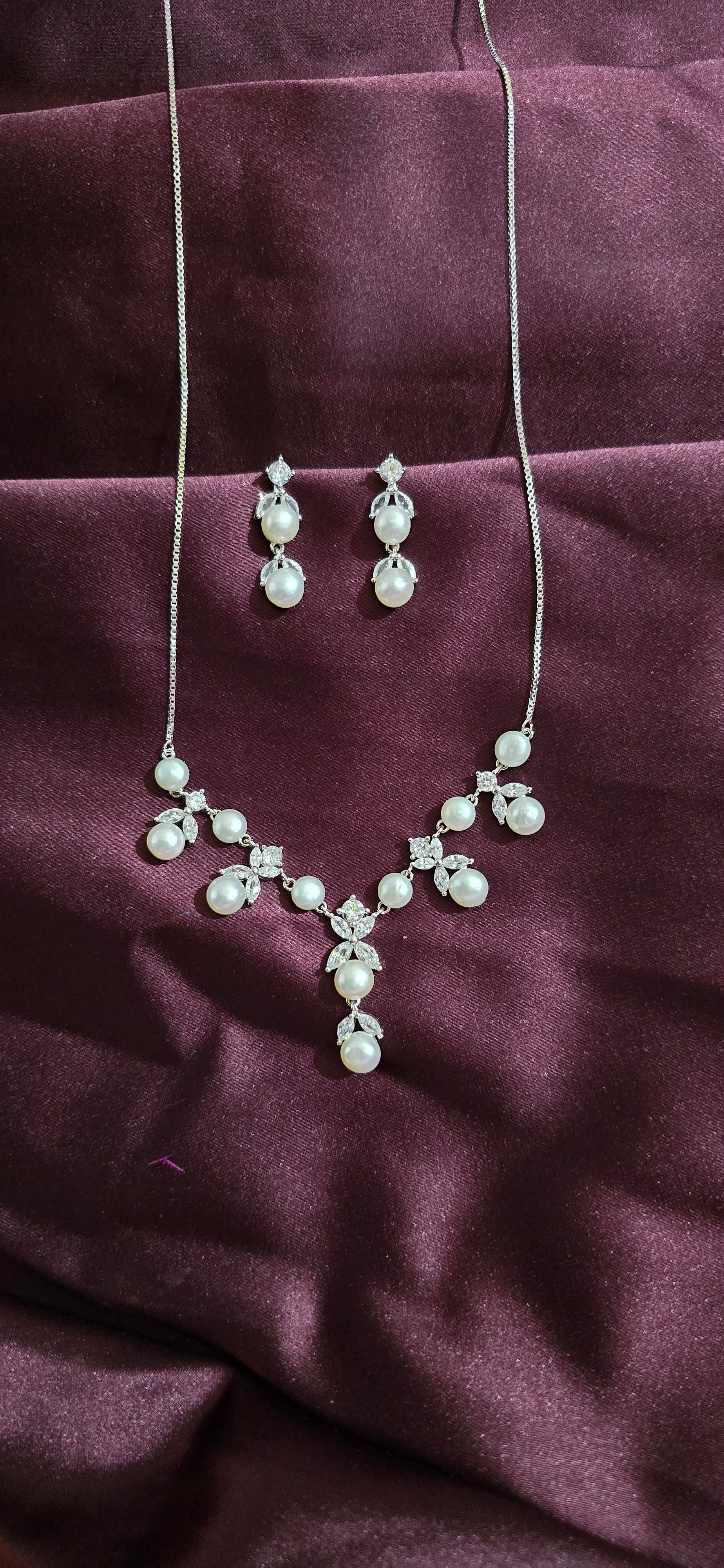Pearl and CZ Diamond Necklace