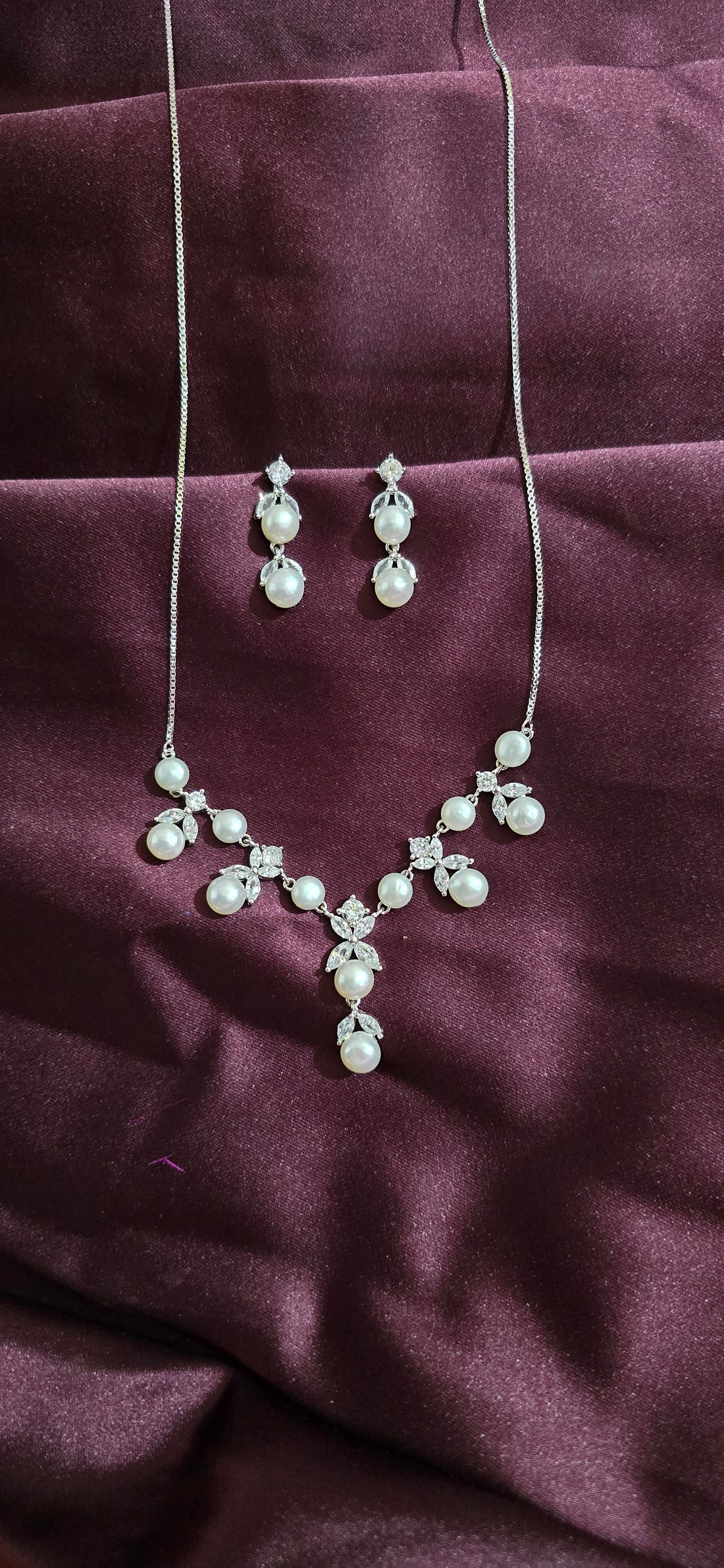 Pearl and CZ Diamond Necklace