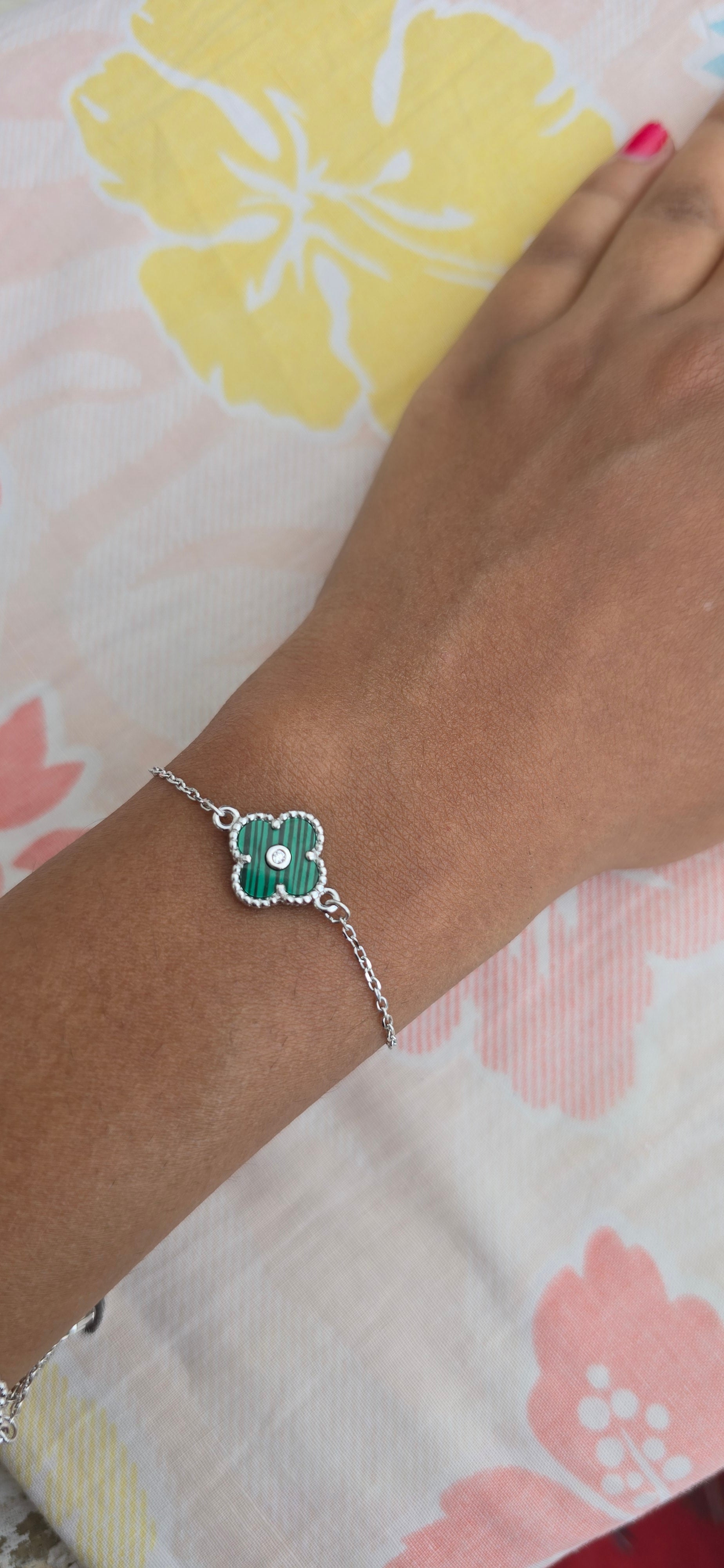 925 Sterling Silver Four-Leaf Clover Charm Bracelet