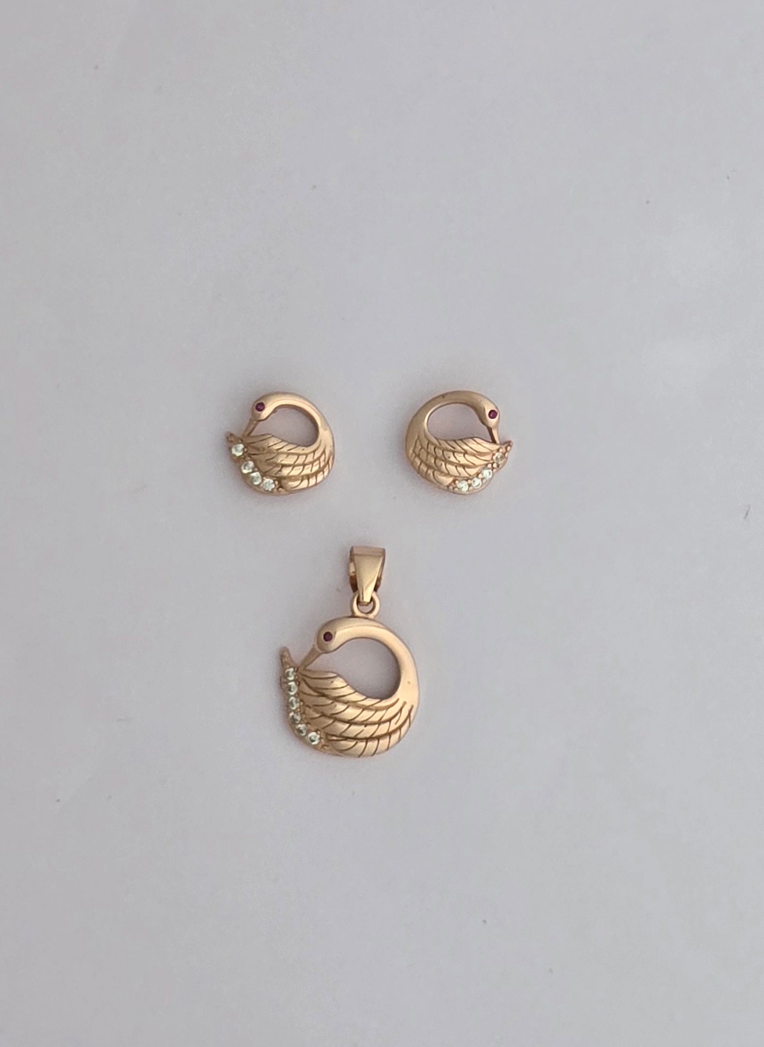 925 Silver Rose Gold-Plated Swan Pendant Set