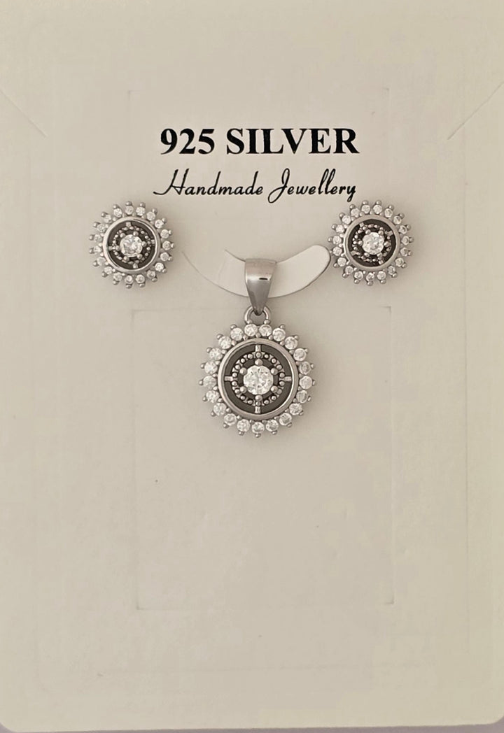92.5 Sliver Radiant Bloom Sunburst Pendent Set