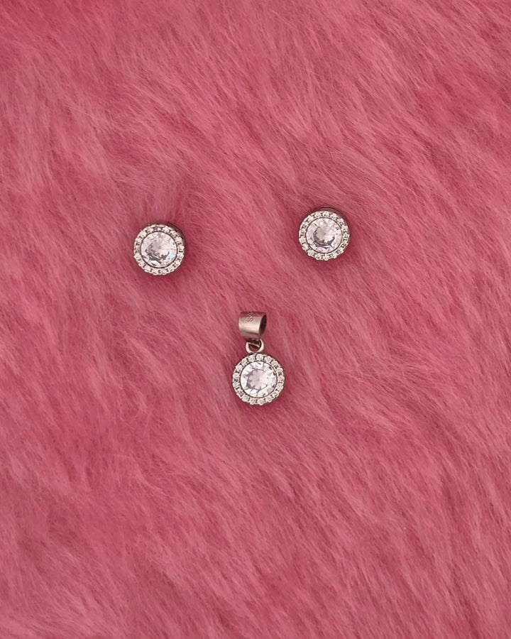 92.5 Silver Classic Round Design Pendent set