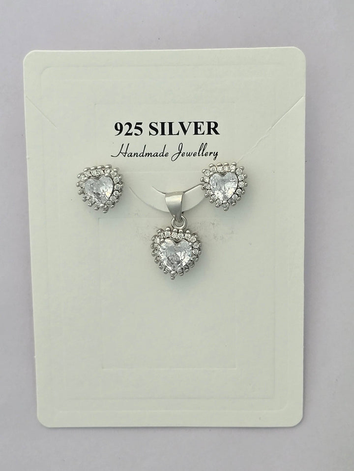 92.5 Silver Eternal Heart Halo Pendent Set