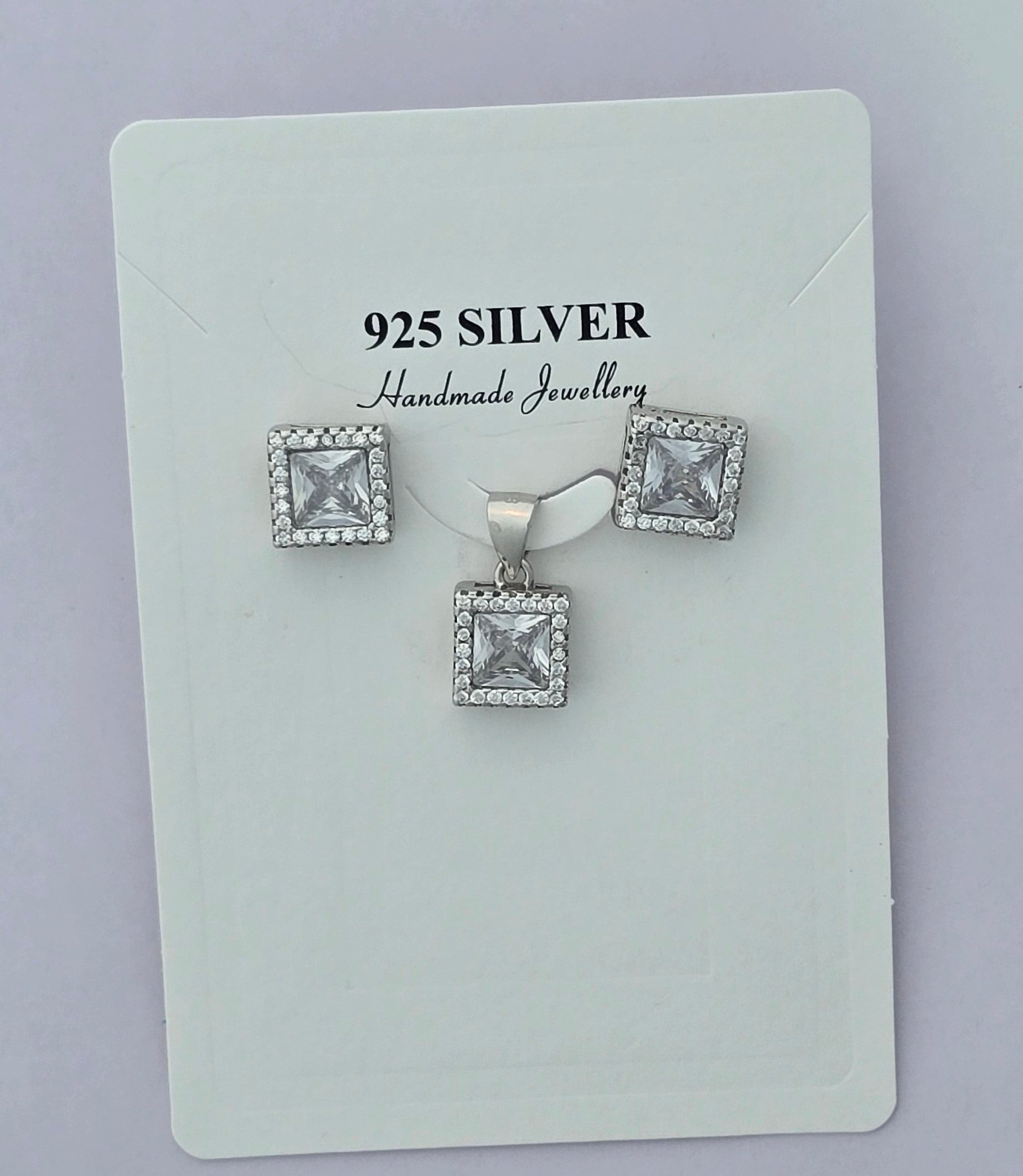 92.5 Silver Royal Square Halo Pendent Set