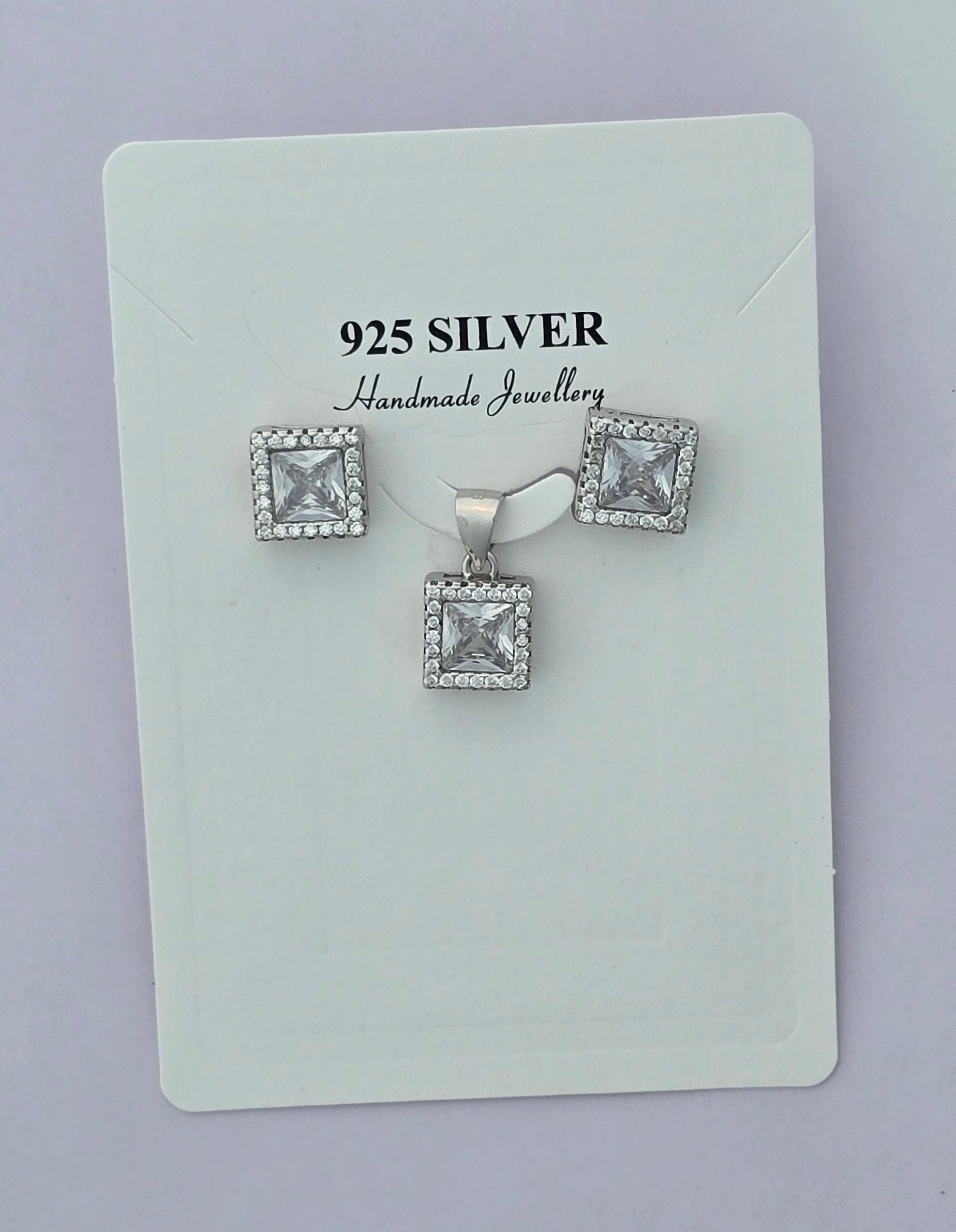 92.5 Silver Royal Square Halo Pendent Set