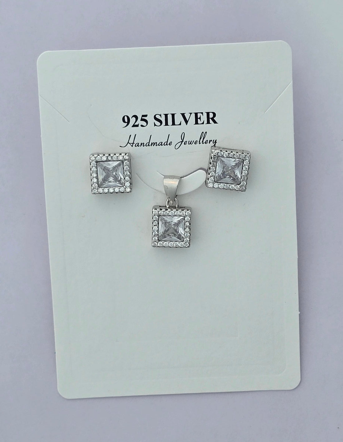 92.5 Silver Royal Square Halo Pendent Set