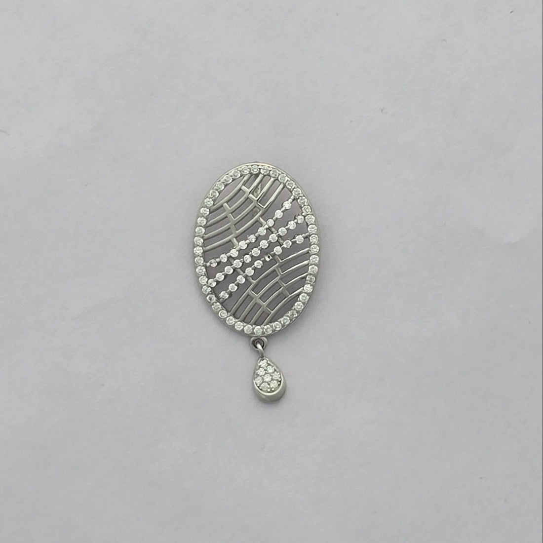 92.5 Silver Oval Sparkle Drop Pendent Set