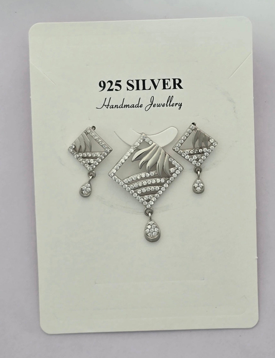 92.5 Silver Kite Shape Sparkle Drop Pendent Set