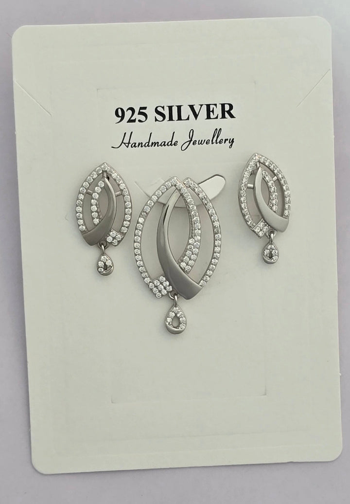 92.5 Silver Abstract Leaf Swirl Pendent Set