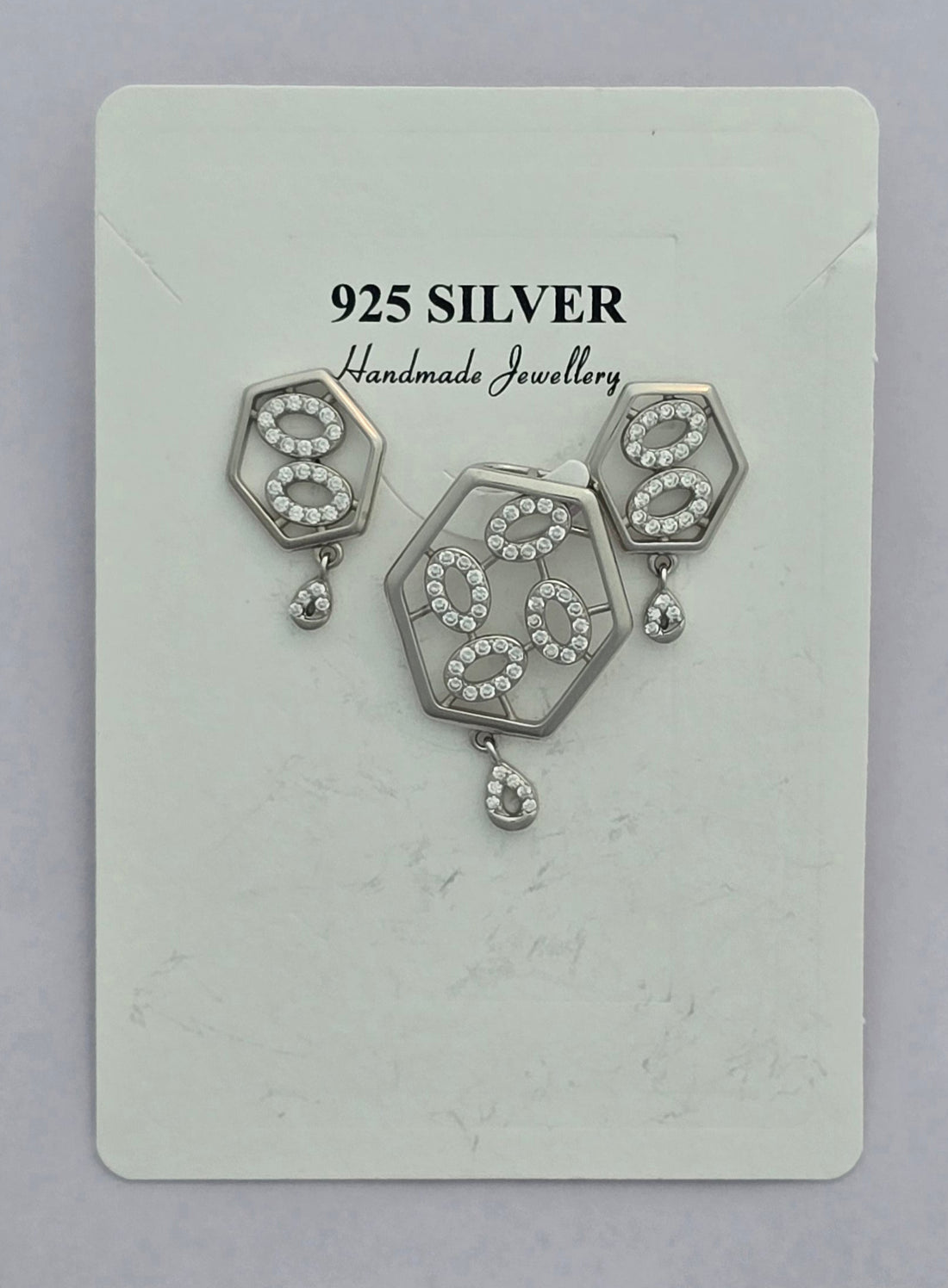 92.5 Silver Hexagon Elegance shape Pendent Set