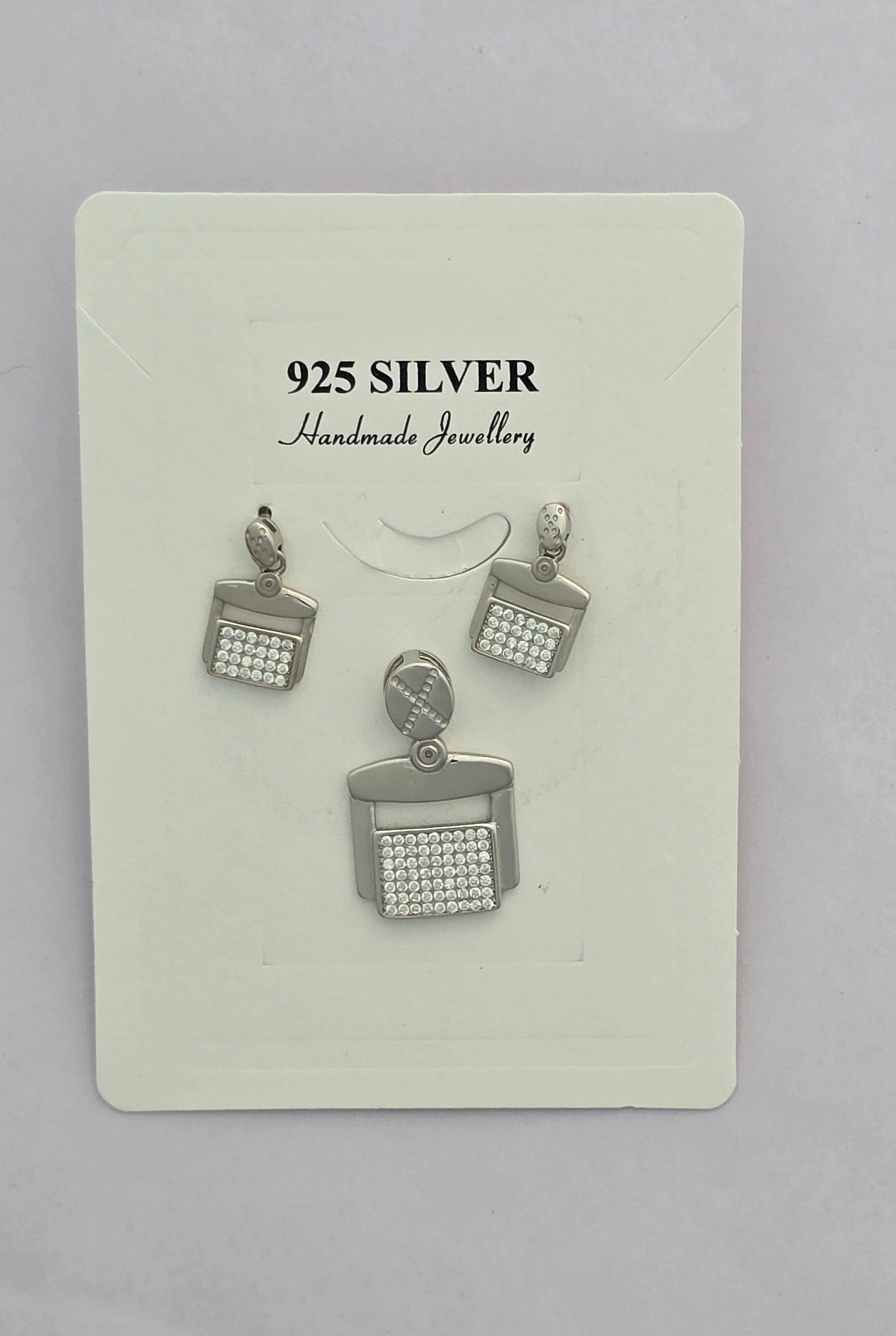 92.5 Silver Pavé Frame Pendant & Earring Set