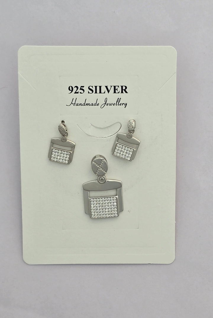92.5 Silver Pavé Frame Pendant & Earring Set