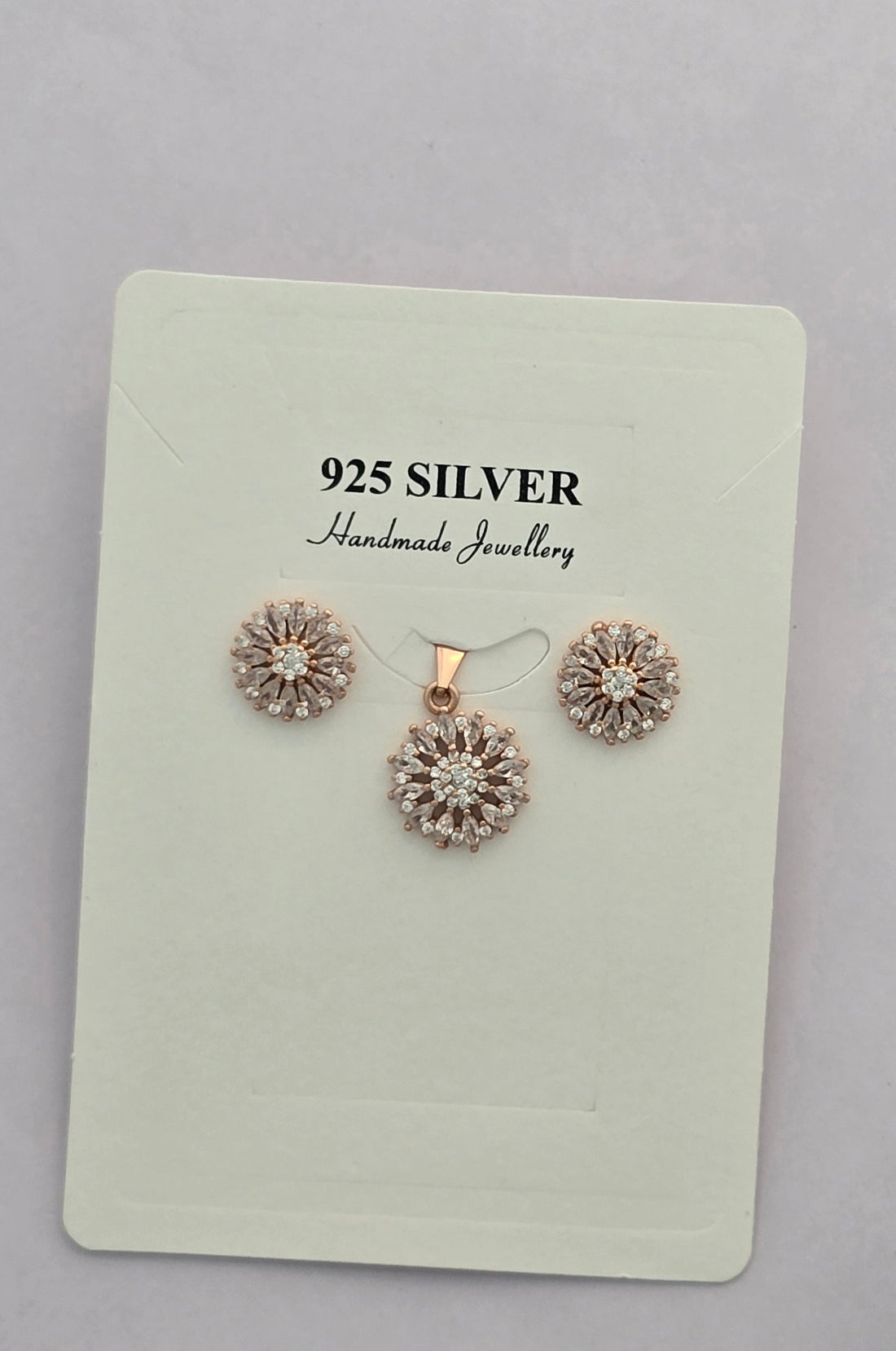 Rose Gold Bloom Crystal Pendent & Stud 92.5 Silver