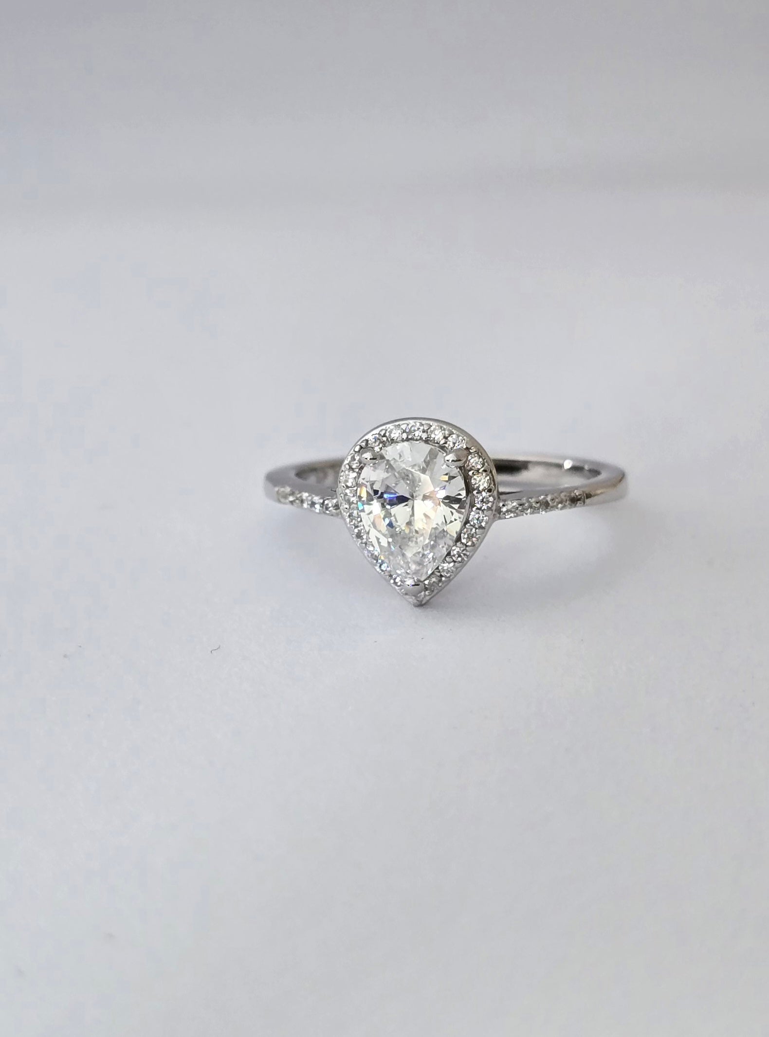925 Silver Pear Radiance Halo Ring