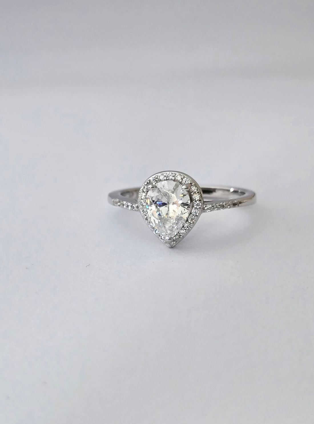 925 Silver Pear Radiance Halo Ring