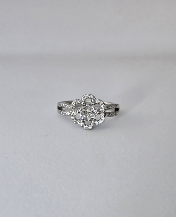 92.5 Silver Blooming Radiance Floral Engagement Ring