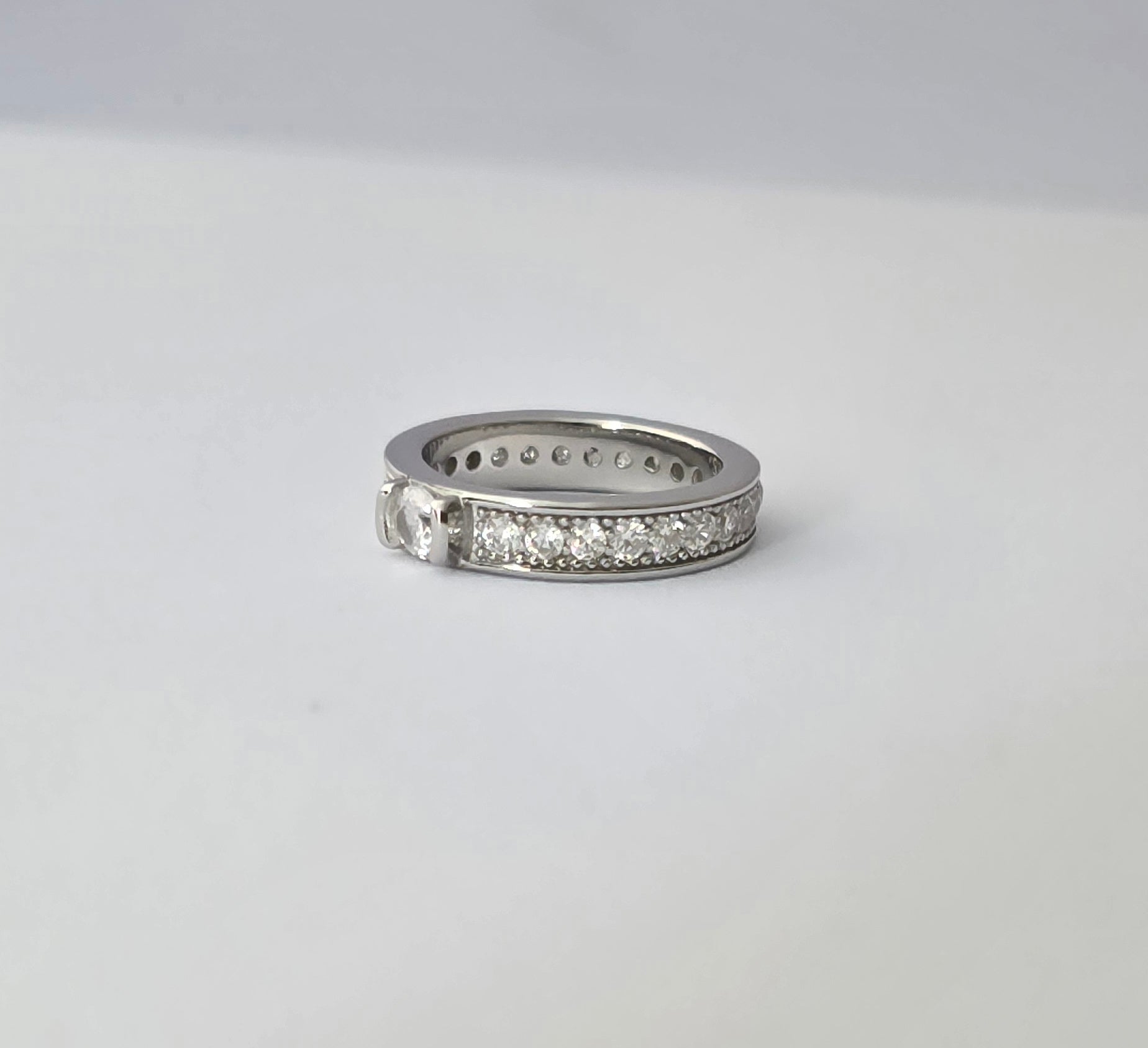 92.5 Silver Pave Diamond Band Ring with Center up round cz Dimond
