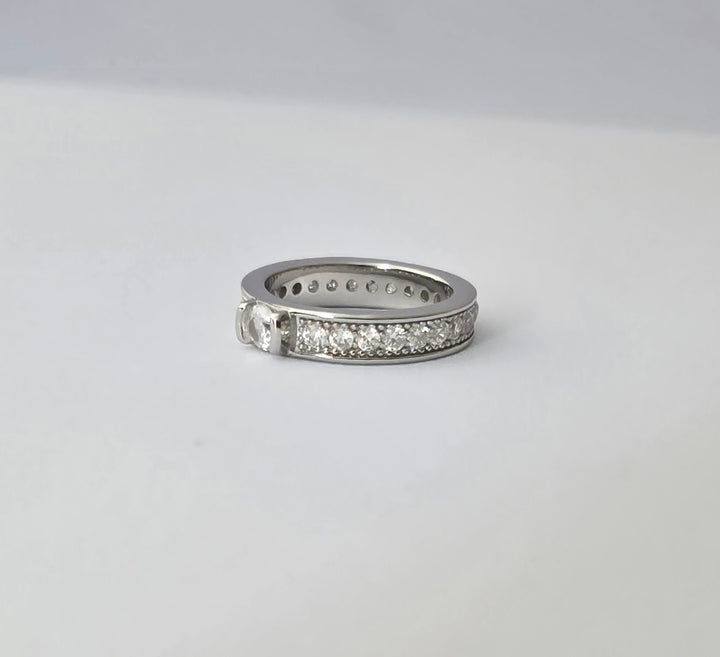 92.5 Silver Pave Diamond Band Ring with Center Stone