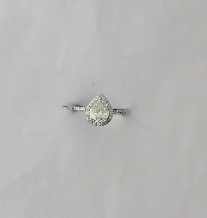 925 Silver Pear Radiance Halo Ring