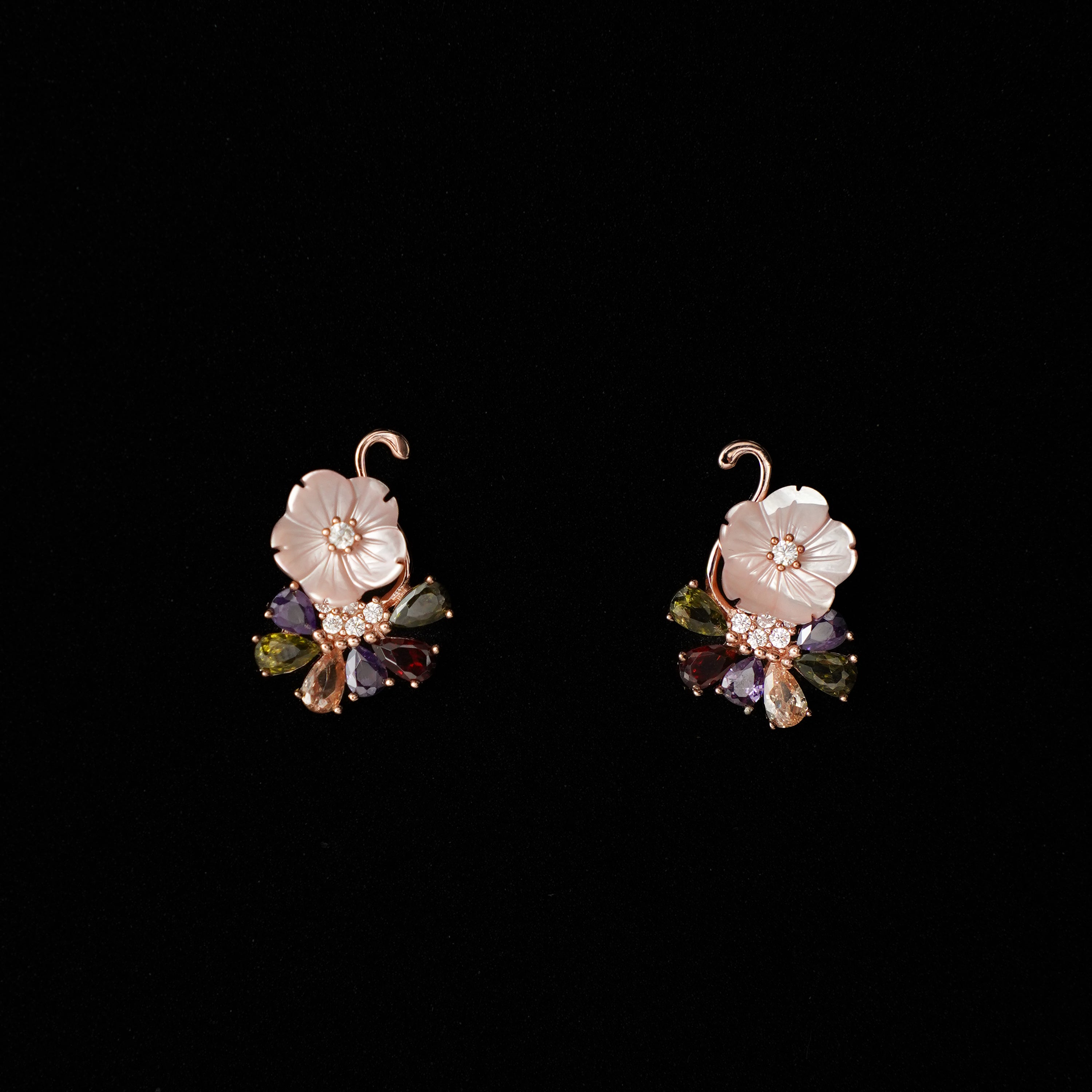 92.5 Silver Light Pink Floral MOP Pendent Set with Rose Gold Platting