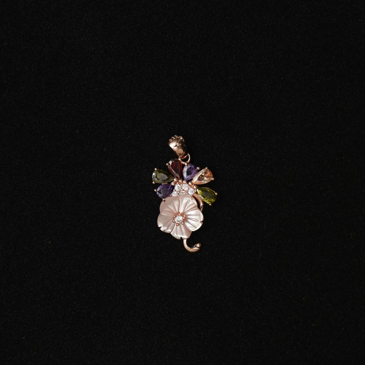 92.5 Silver Light Pink Floral MOP Pendent Set with Rose Gold Platting