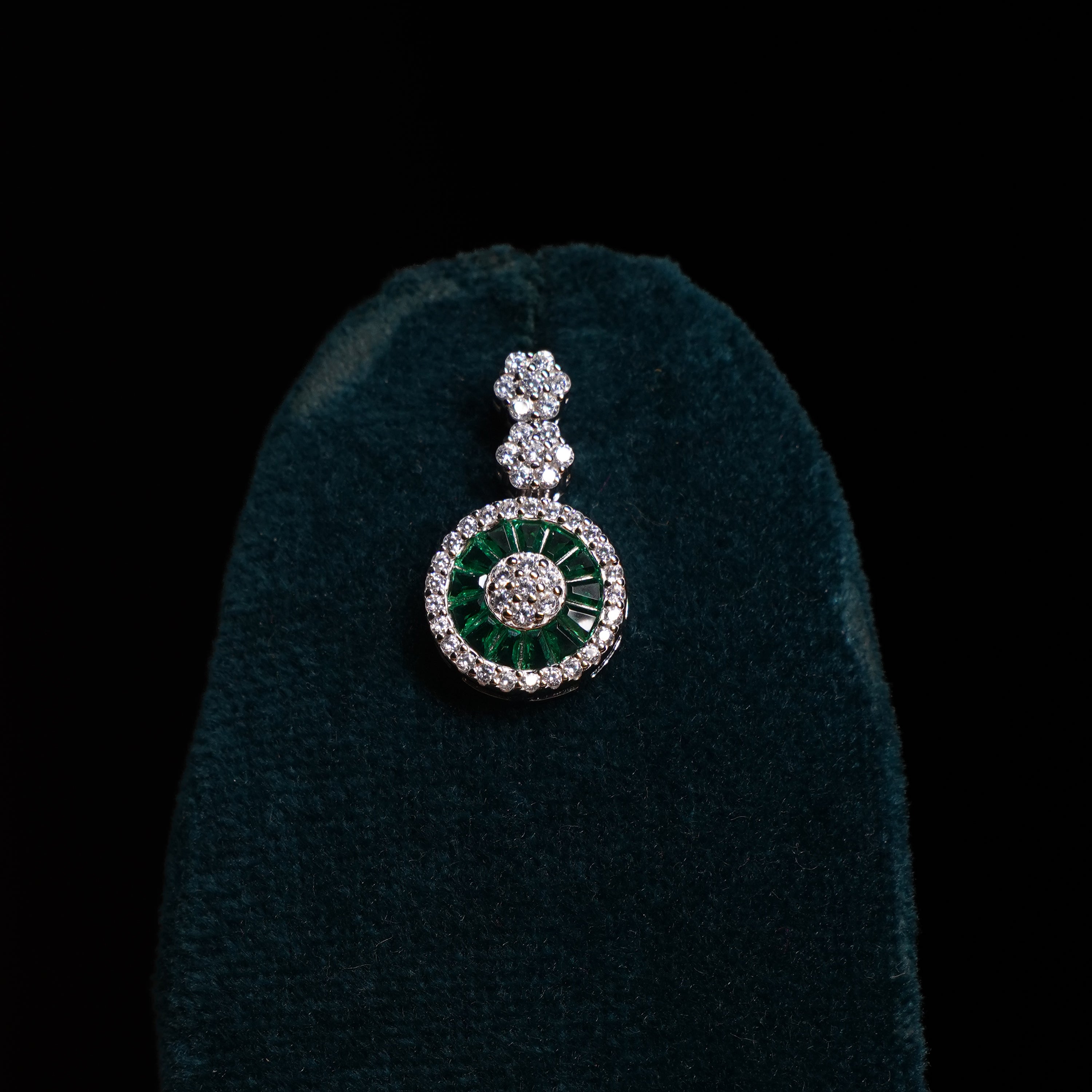Green Emerald circle with Halo Stone Necklace