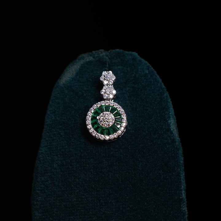 Green Emerald circle with Halo Stone Necklace