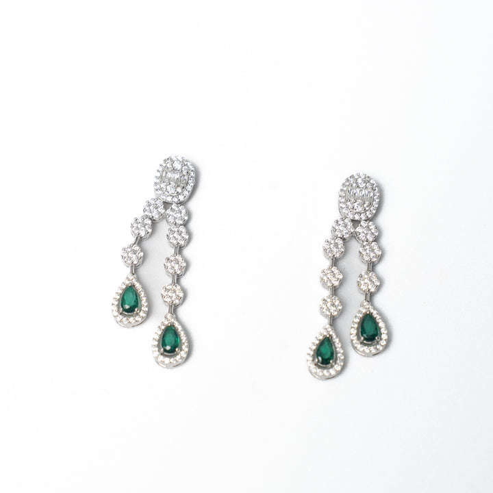 Green Emerald Dangler cz Waterfall Pendant Set