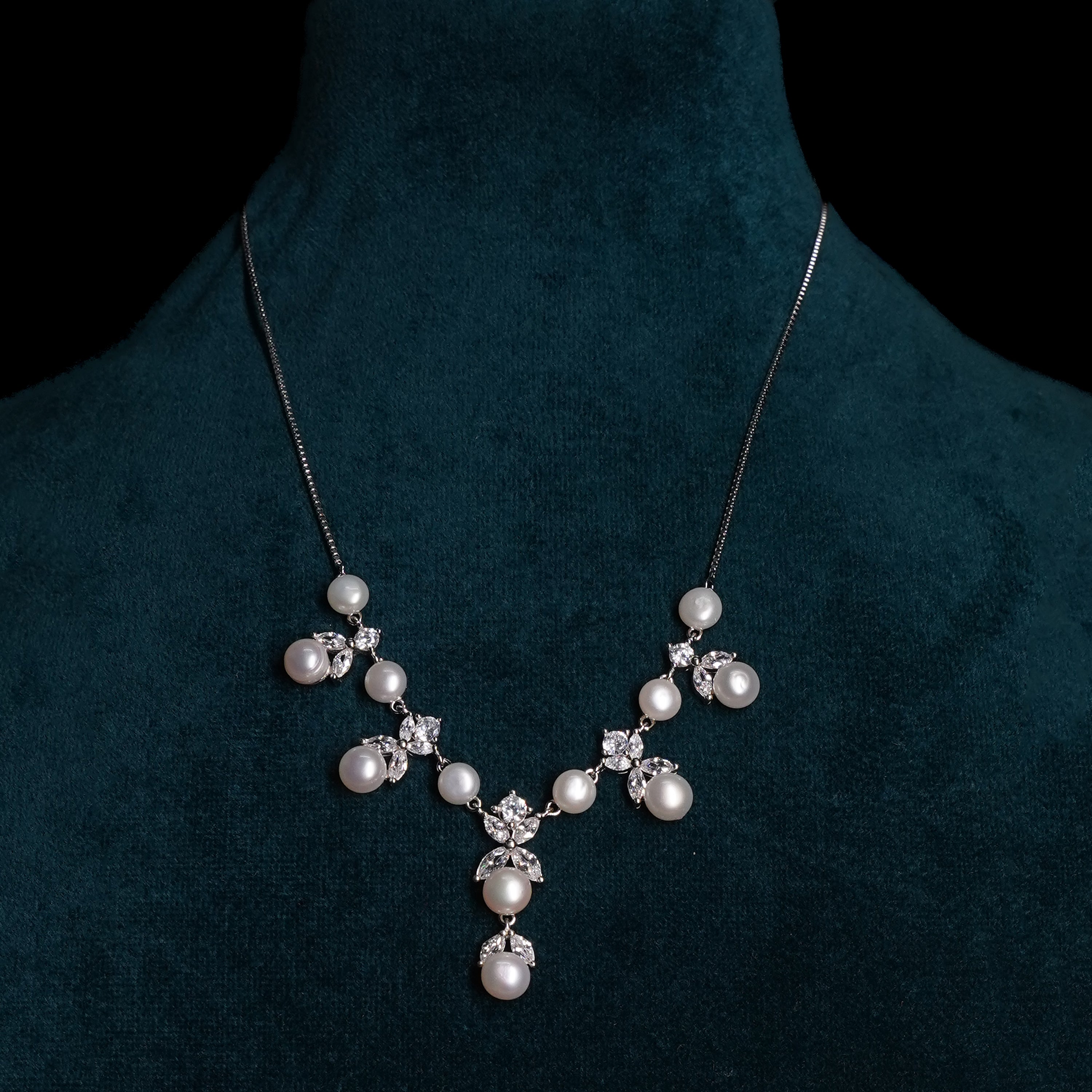 Pearl and CZ Diamond Necklace
