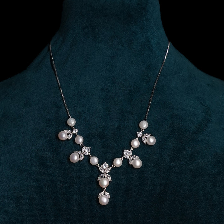 Pearl and CZ Diamond Necklace
