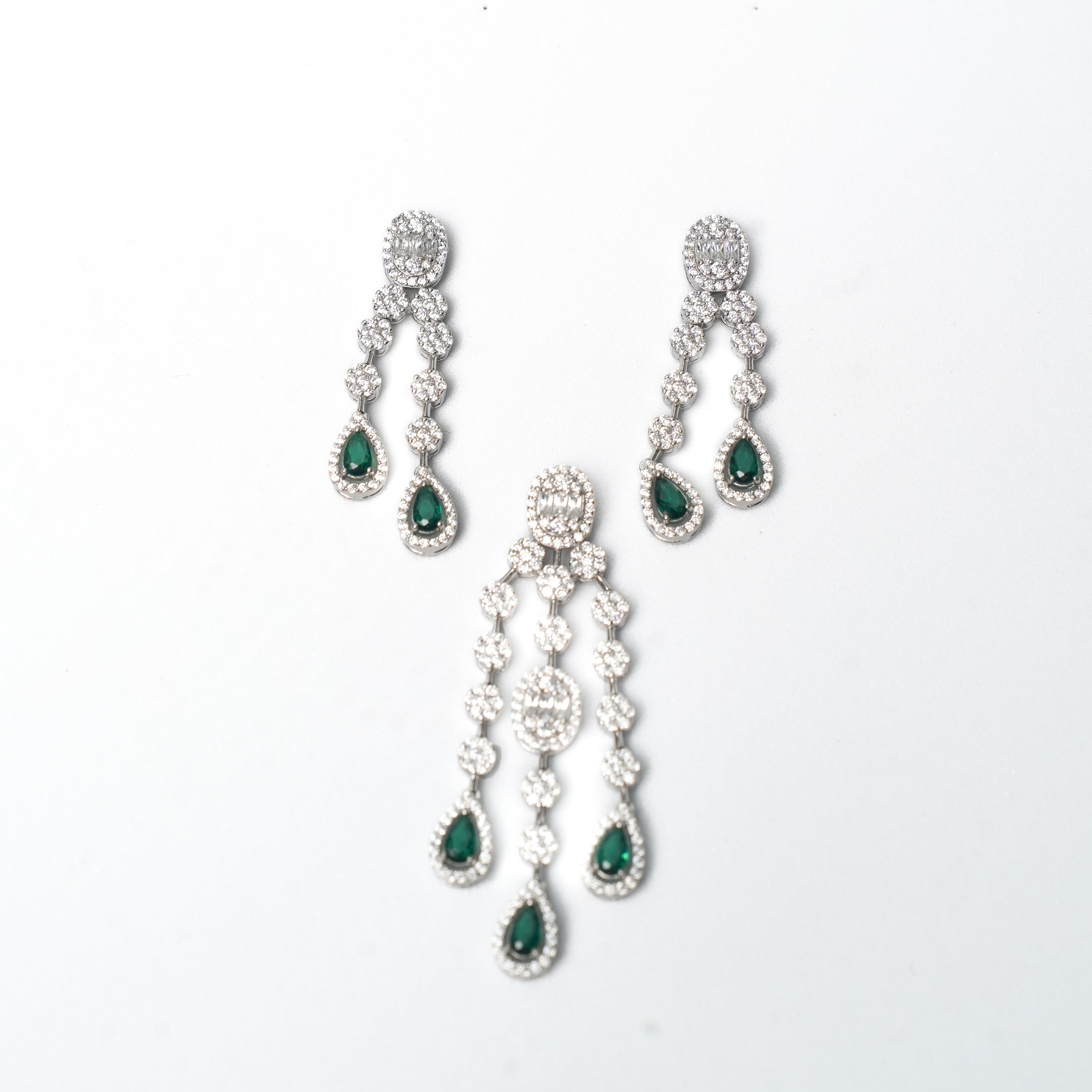 Green Emerald Dangler cz Waterfall Pendant Set